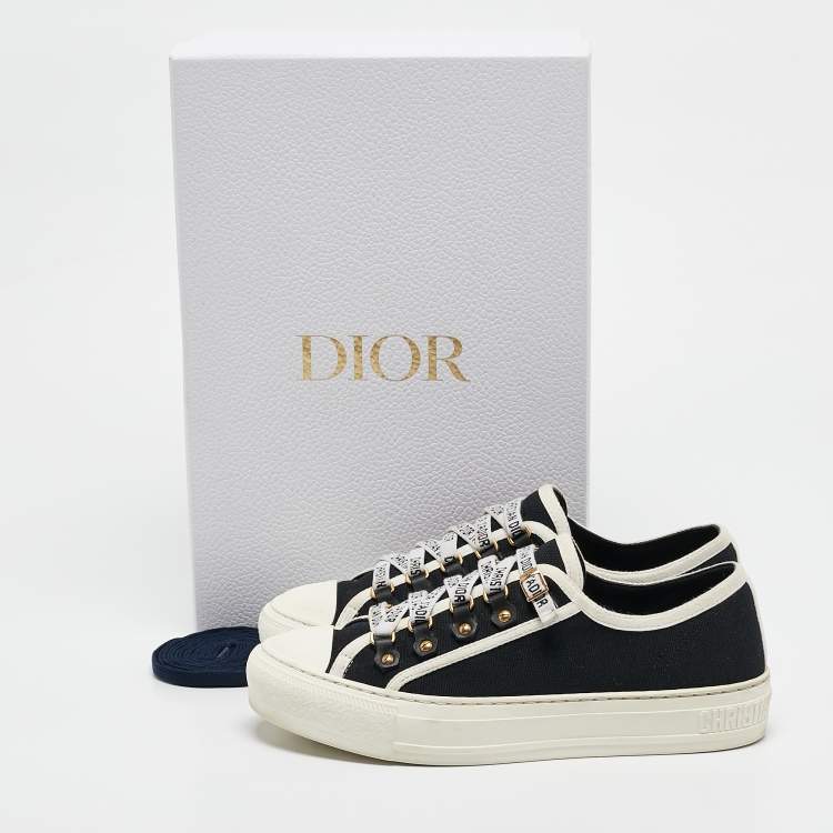 Pre Owned Dior Black/Cream Canvas Walk'n'Dior Sneakers Size 37