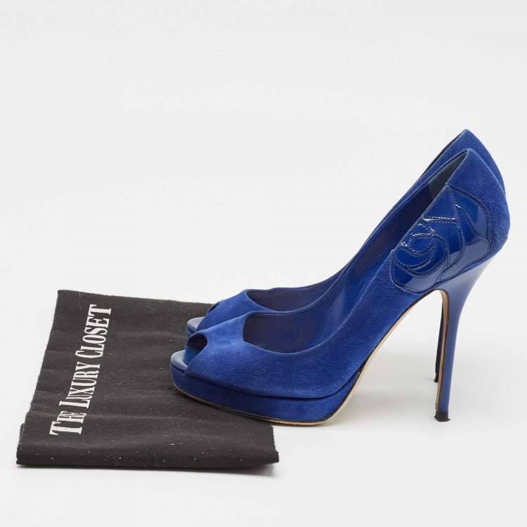 Pre Owned Dior Blue Suede Miss Dior Peep Toe Pumps Size 36.5