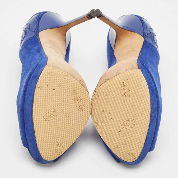 Pre Owned Dior Blue Suede Miss Dior Peep Toe Pumps Size 36.5
