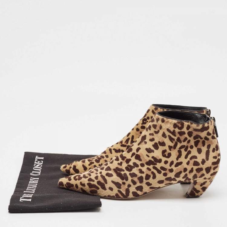 Pre Owned Dior Black/Brown Calf Hair Pointed Toe Ankle Boots Size 38