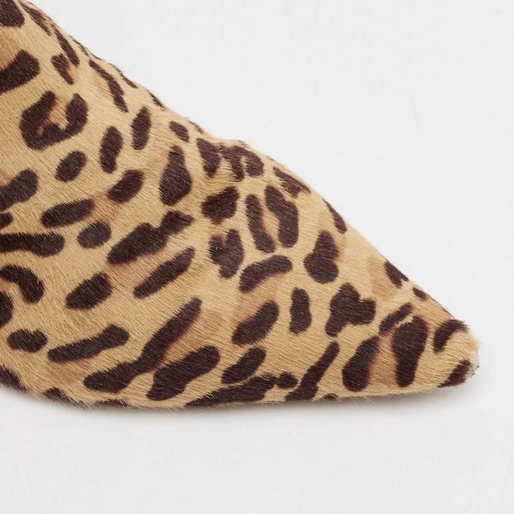 Pre Owned Dior Black/Brown Calf Hair Pointed Toe Ankle Boots Size 38