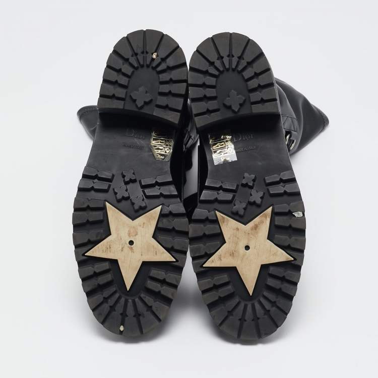 Pre Owned Dior Black Leather Ankle Length D-Fight Boots Size 38