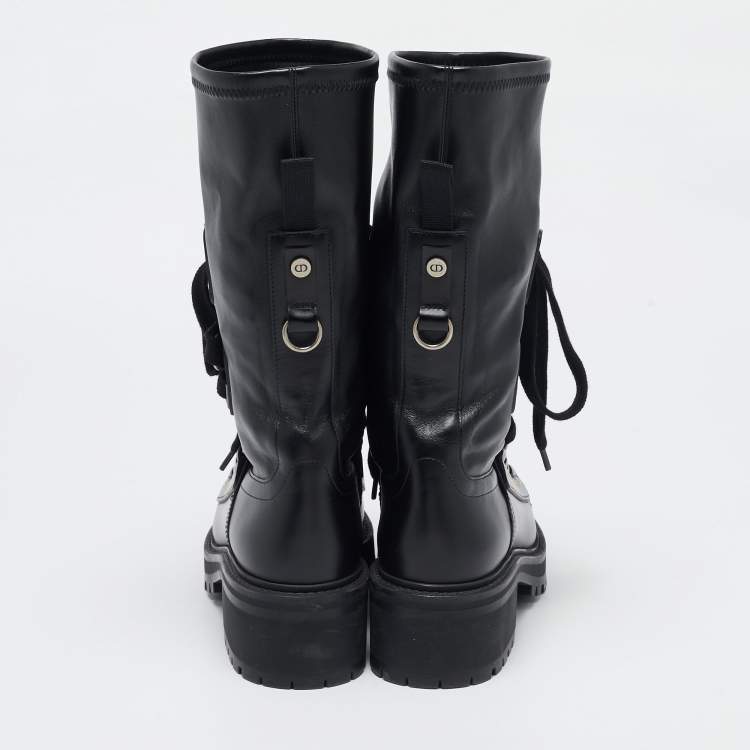 Pre Owned Dior Black Leather Ankle Length D-Fight Boots Size 38