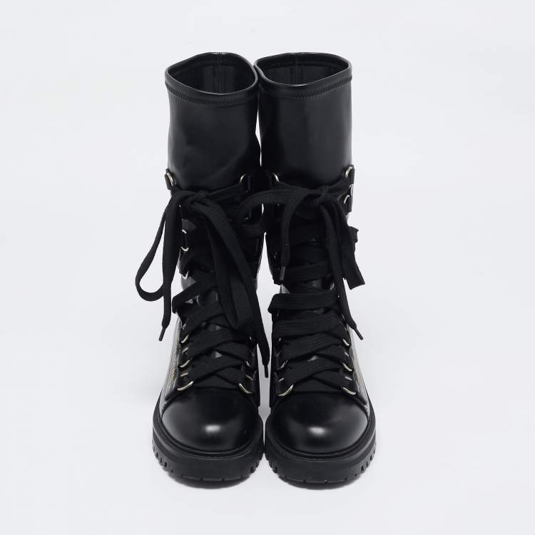 Pre Owned Dior Black Leather Ankle Length D-Fight Boots Size 38
