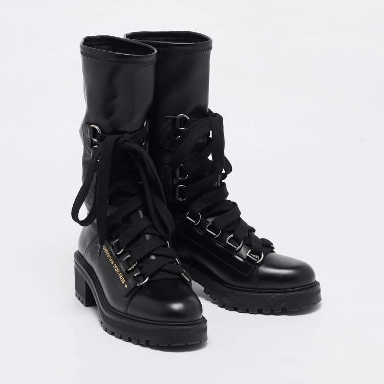 Pre Owned Dior Black Leather Ankle Length D-Fight Boots Size 38