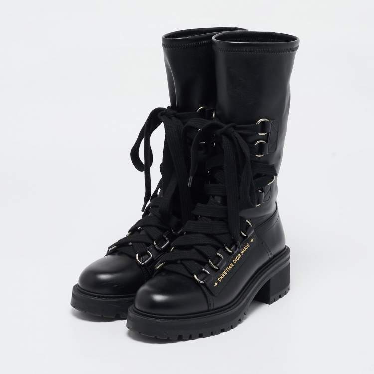 Pre Owned Dior Black Leather Ankle Length D-Fight Boots Size 38