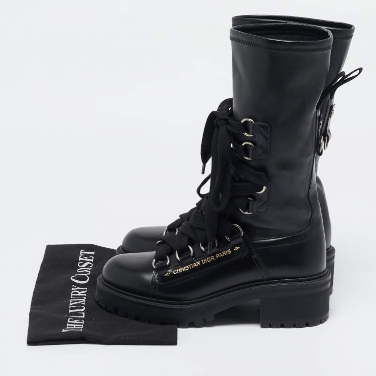 Pre Owned Dior Black Leather Ankle Length D-Fight Boots Size 38
