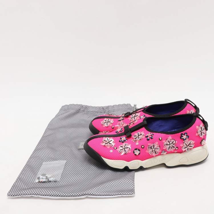 Pre Owned Dior Pink Mesh Embellished Fusion Slip On Sneakers Size 37