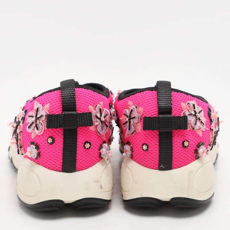 Pre Owned Dior Pink Mesh Embellished Fusion Slip On Sneakers Size 37