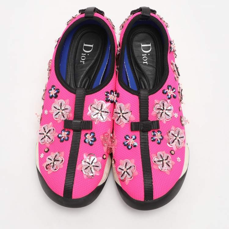 Pre Owned Dior Pink Mesh Embellished Fusion Slip On Sneakers Size 37