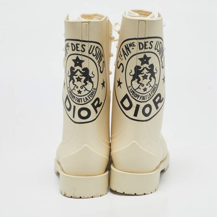 Pre Owned Dior Cream Rubber Diorcamp Combat Boots Size 39