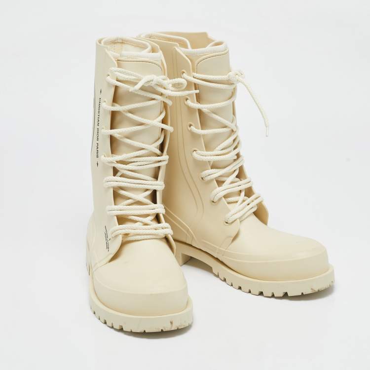 Pre Owned Dior Cream Rubber Diorcamp Combat Boots Size 39
