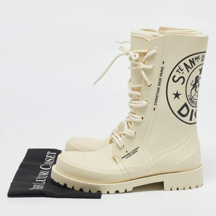 Pre Owned Dior Cream Rubber Diorcamp Combat Boots Size 39