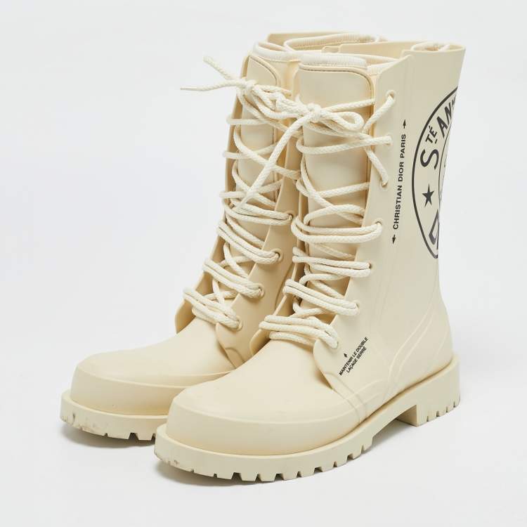 Pre Owned Dior Cream Rubber Diorcamp Combat Boots Size 39