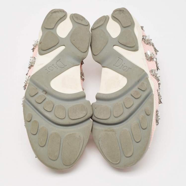 Pre Owned Dior Pink Embellished Mesh Fusion Sneakers Size 38.5