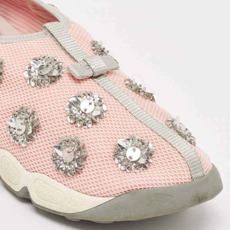 Pre Owned Dior Pink Embellished Mesh Fusion Sneakers Size 38.5
