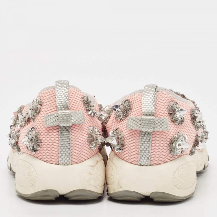 Pre Owned Dior Pink Embellished Mesh Fusion Sneakers Size 38.5