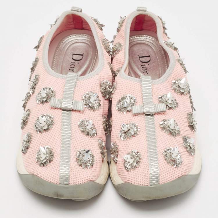 Pre Owned Dior Pink Embellished Mesh Fusion Sneakers Size 38.5