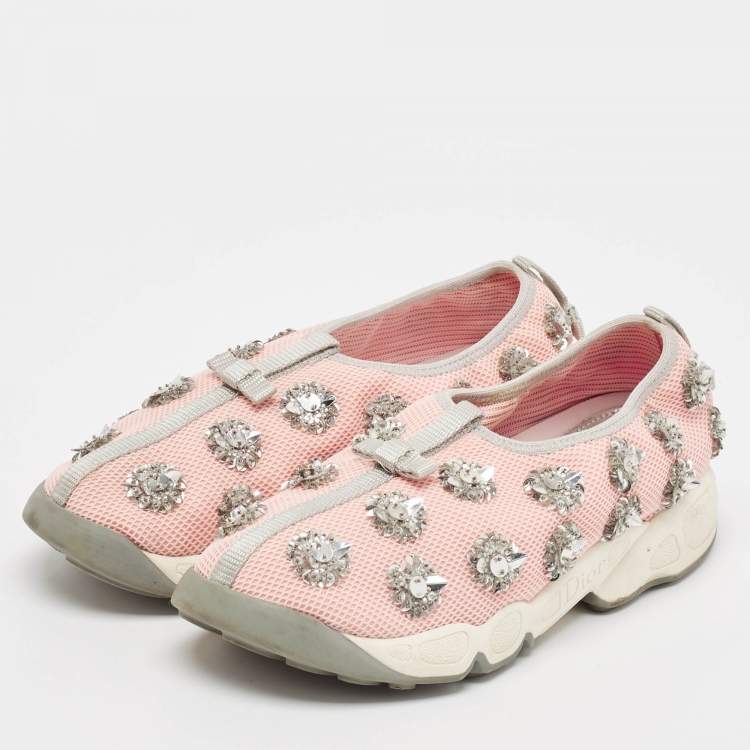 Pre Owned Dior Pink Embellished Mesh Fusion Sneakers Size 38.5