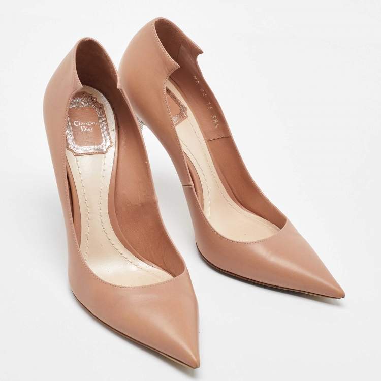 Pre Owned Dior Beige Leather Crystal Embellished Flash Pointed Toe Pumps Size 38.5