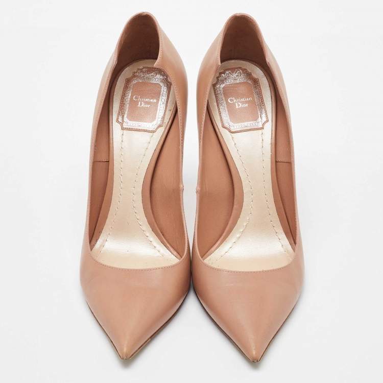 Pre Owned Dior Beige Leather Crystal Embellished Flash Pointed Toe Pumps Size 38.5