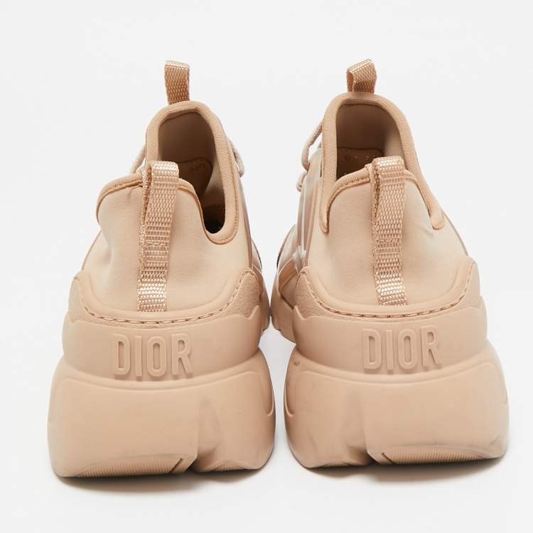 Pre Owned Dior Beige Neoprene and Rubber D-Connect Sneakers Size 38.5