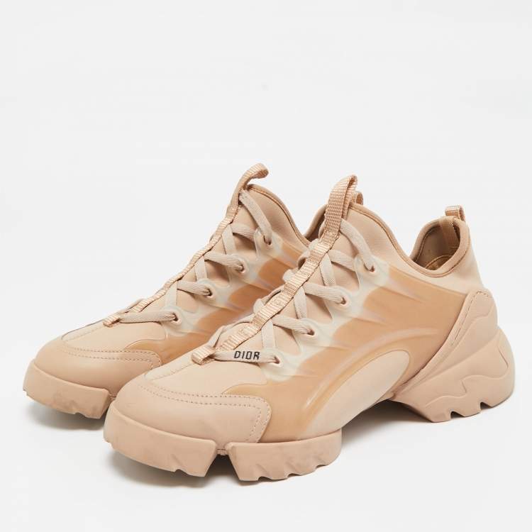 Pre Owned Dior Beige Neoprene and Rubber D-Connect Sneakers Size 38.5