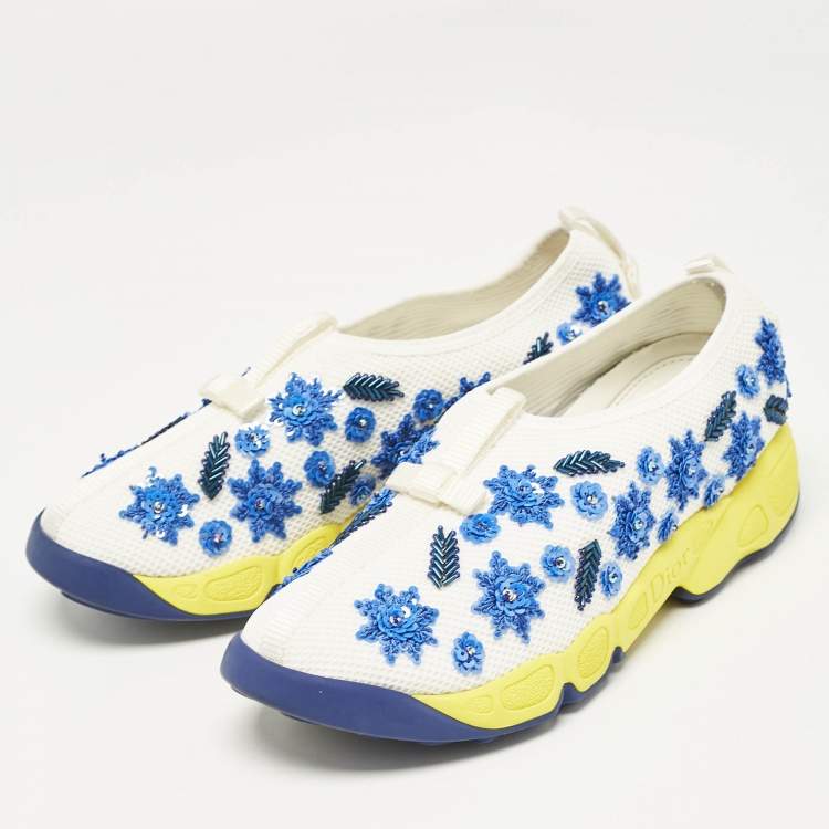 Pre Owned Dior White/Blue Mesh Embellished Fusion Sneakers Size 36