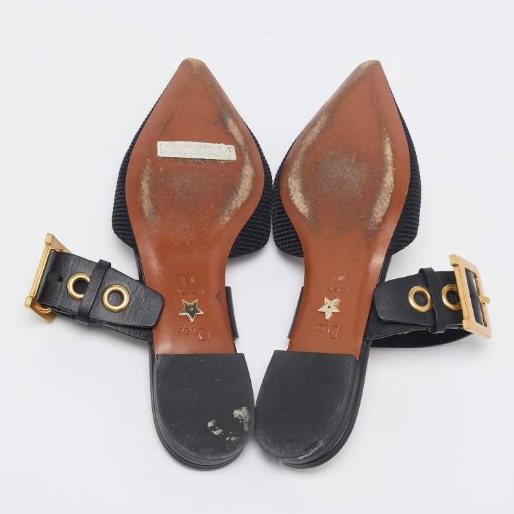 Pre Owned Dior Black Technical Fabric and Leather D-Dior Flat Mules Size 37.5