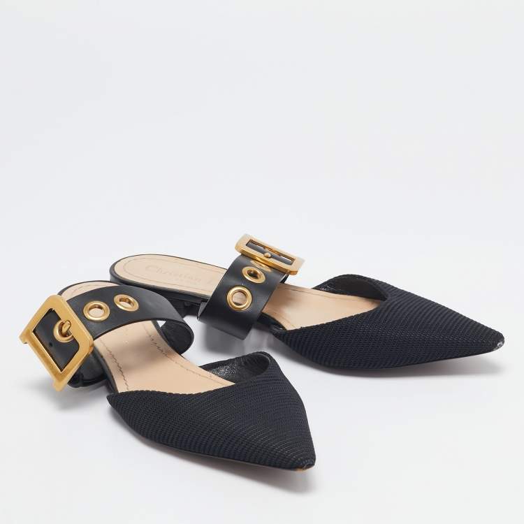 Pre Owned Dior Black Technical Fabric and Leather D-Dior Flat Mules Size 37.5