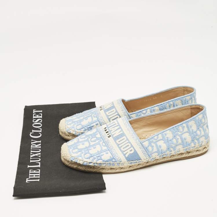 Pre Owned Dior Light Blue/White Oblique Canvas Granville Espadrille Flats Size 38