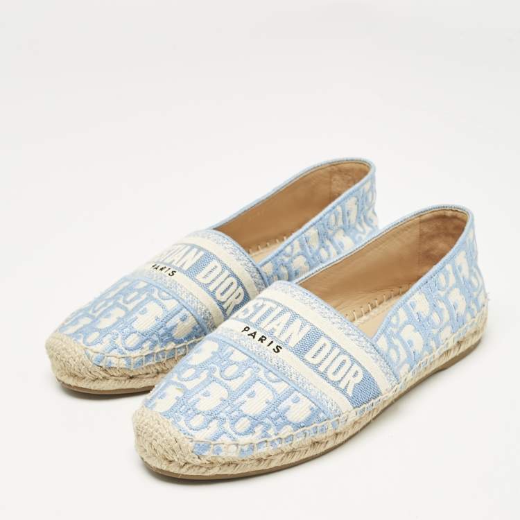 Pre Owned Dior Light Blue/White Oblique Canvas Granville Espadrille Flats Size 38