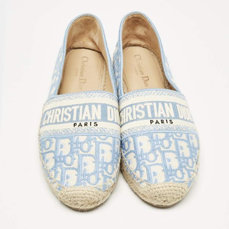 Pre Owned Dior Light Blue/White Oblique Canvas Granville Espadrille Flats Size 38