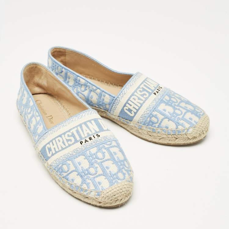 Pre Owned Dior Light Blue/White Oblique Canvas Granville Espadrille Flats Size 38