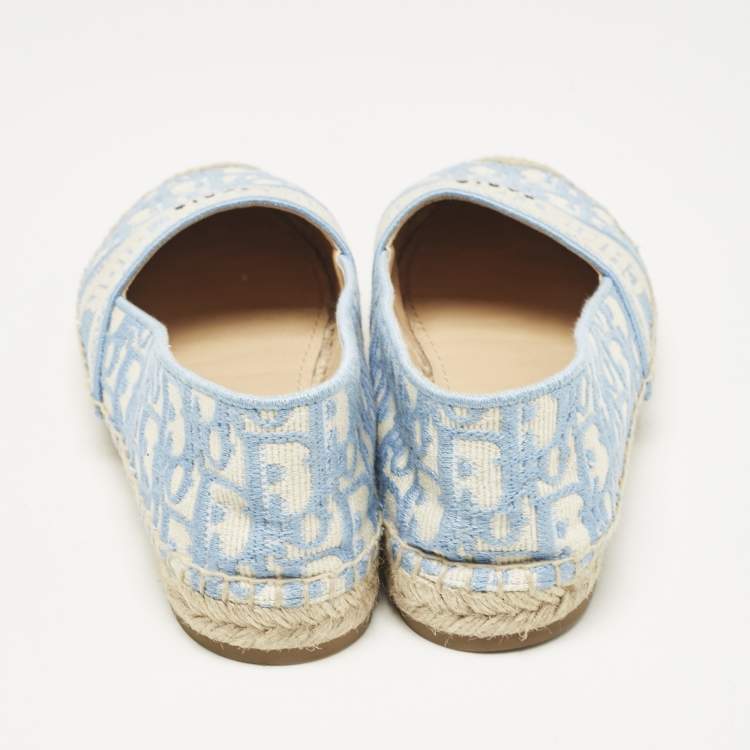 Pre Owned Dior Light Blue/White Oblique Canvas Granville Espadrille Flats Size 38