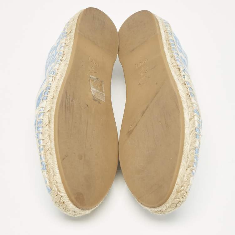 Pre Owned Dior Light Blue/White Oblique Canvas Granville Espadrille Flats Size 38