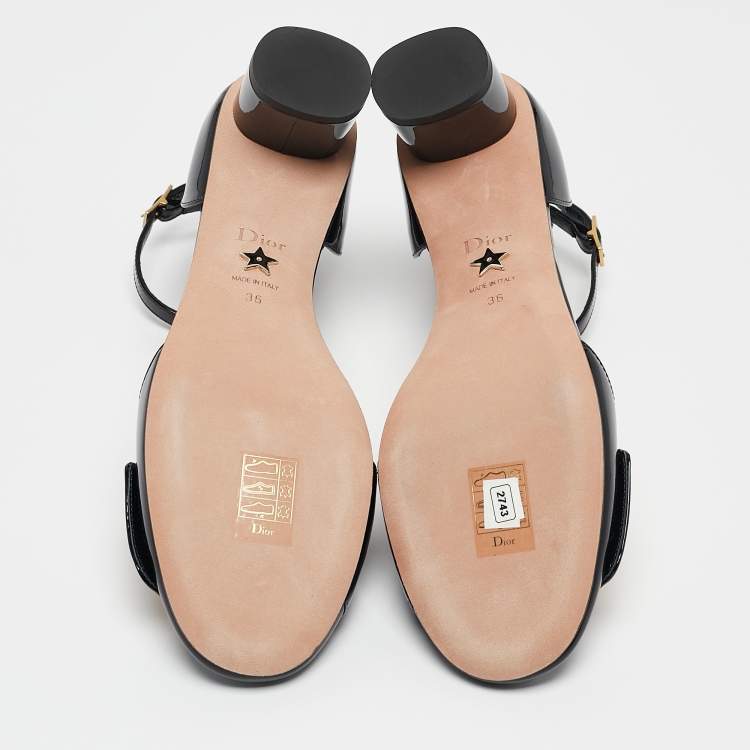 Pre Owned Dior Black Patent Leather D'cest Ankle Strap Sandals Size 36