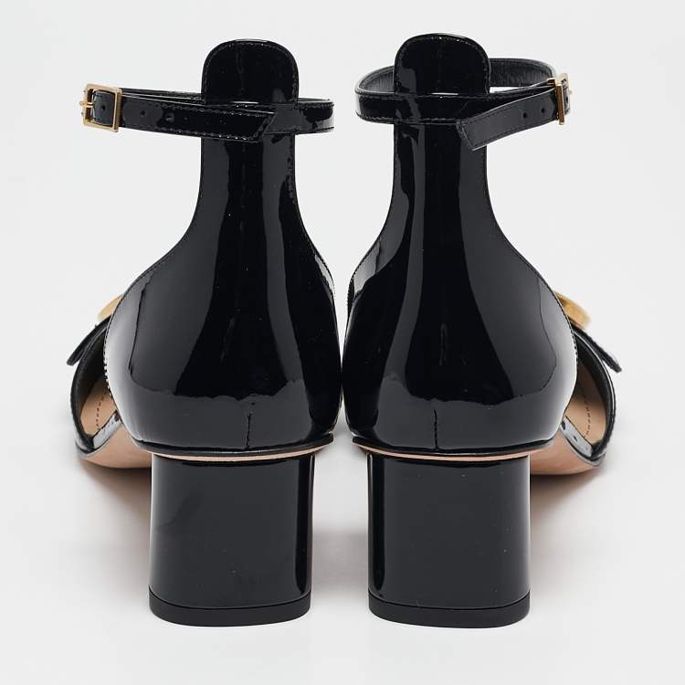 Pre Owned Dior Black Patent Leather D'cest Ankle Strap Sandals Size 36