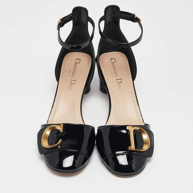 Pre Owned Dior Black Patent Leather D'cest Ankle Strap Sandals Size 36