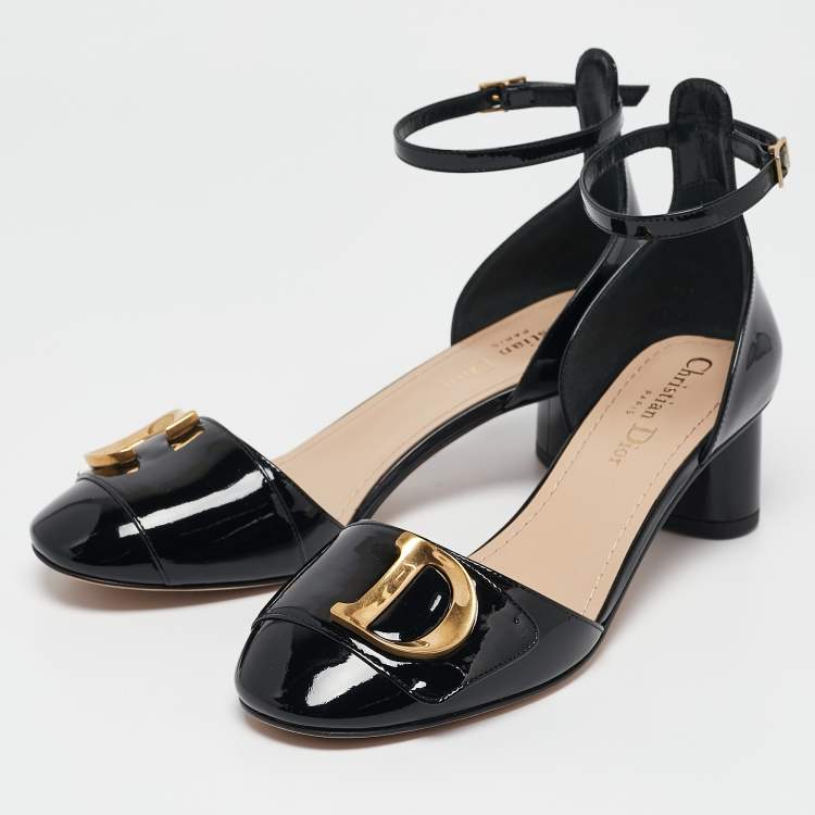 Pre Owned Dior Black Patent Leather D'cest Ankle Strap Sandals Size 36