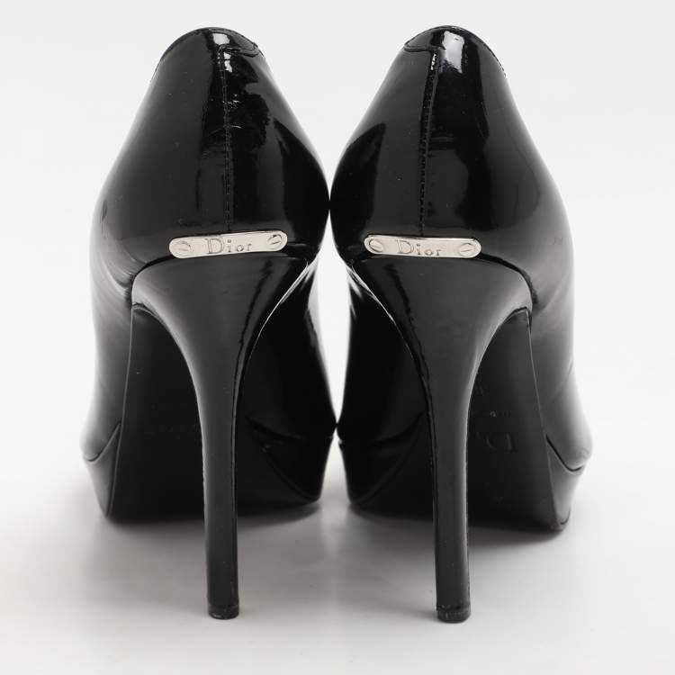 Pre Owned Dior Black Patent Leather Peep Toe Pumps Size 36.5