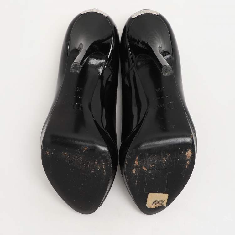 Pre Owned Dior Black Patent Leather Peep Toe Pumps Size 36.5