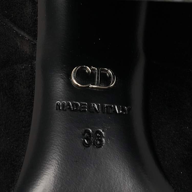 Pre Owned Dior Black  Suede Block Heel Knee Length Boots Size 38