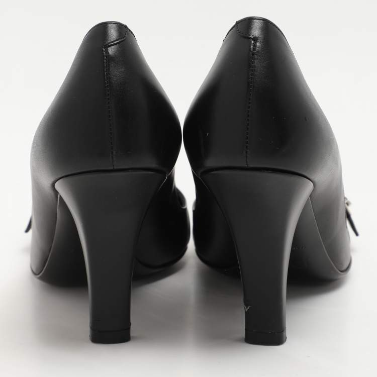 Pre Owned Dior Black Leather And Cannage Canvas Cap Toe D Buckle Pumps Size 36