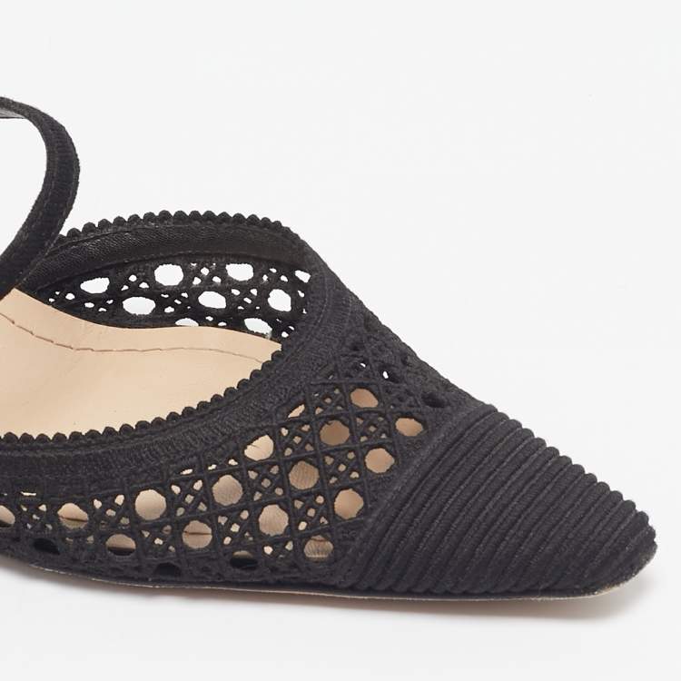 Pre Owned Dior Black Embellished Mesh Dior Capture Ankle Strap Mules Size 36