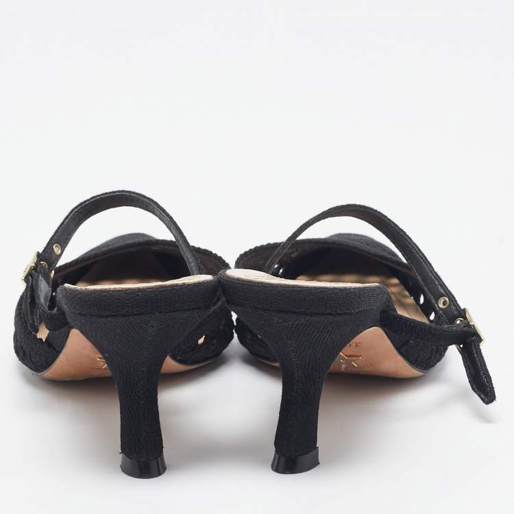 Pre Owned Dior Black Embellished Mesh Dior Capture Ankle Strap Mules Size 36