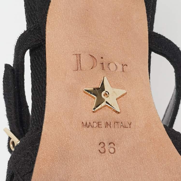 Pre Owned Dior Black Embellished Mesh Dior Capture Ankle Strap Mules Size 36