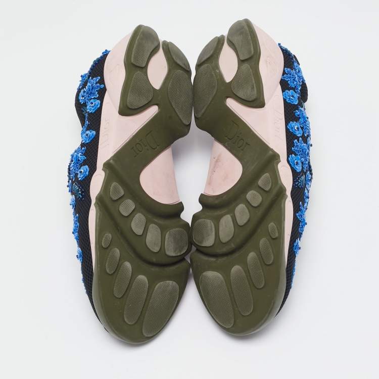 Pre Owned Dior Black Mesh Flower Embellished Fusion Slip On Sneakers Size 37