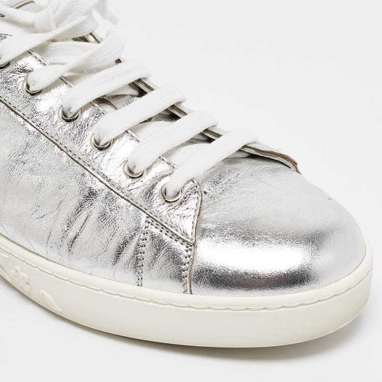 Pre Owned Dior Silver Leather Lace Up Trainers Sneakers Size 39.5