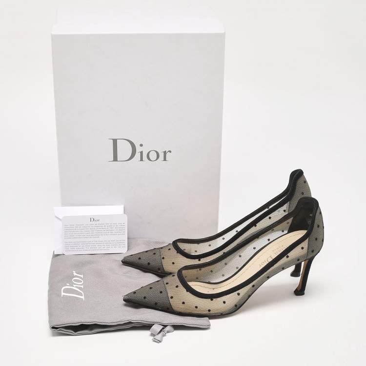 Pre Owned Dior Black/Beige Mesh Polka Dot D-Moi Pumps Size 35.5